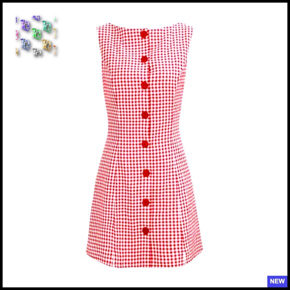 Plaid Bodycon Mini Dress Sleeveless Button Up Cocktail Party Y2K Chic - Picture 6 of 7